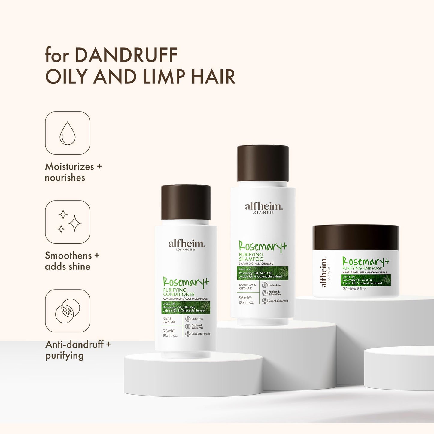 ALFHEIM Rosemary 3-piece set of shampoo, conditioner and hair mask Deep Cleansing Scalp Care Strengthens Roots & Prevents Flatness Sulfate & Paraben-Free for Oily Scalp & Sensitive Skin