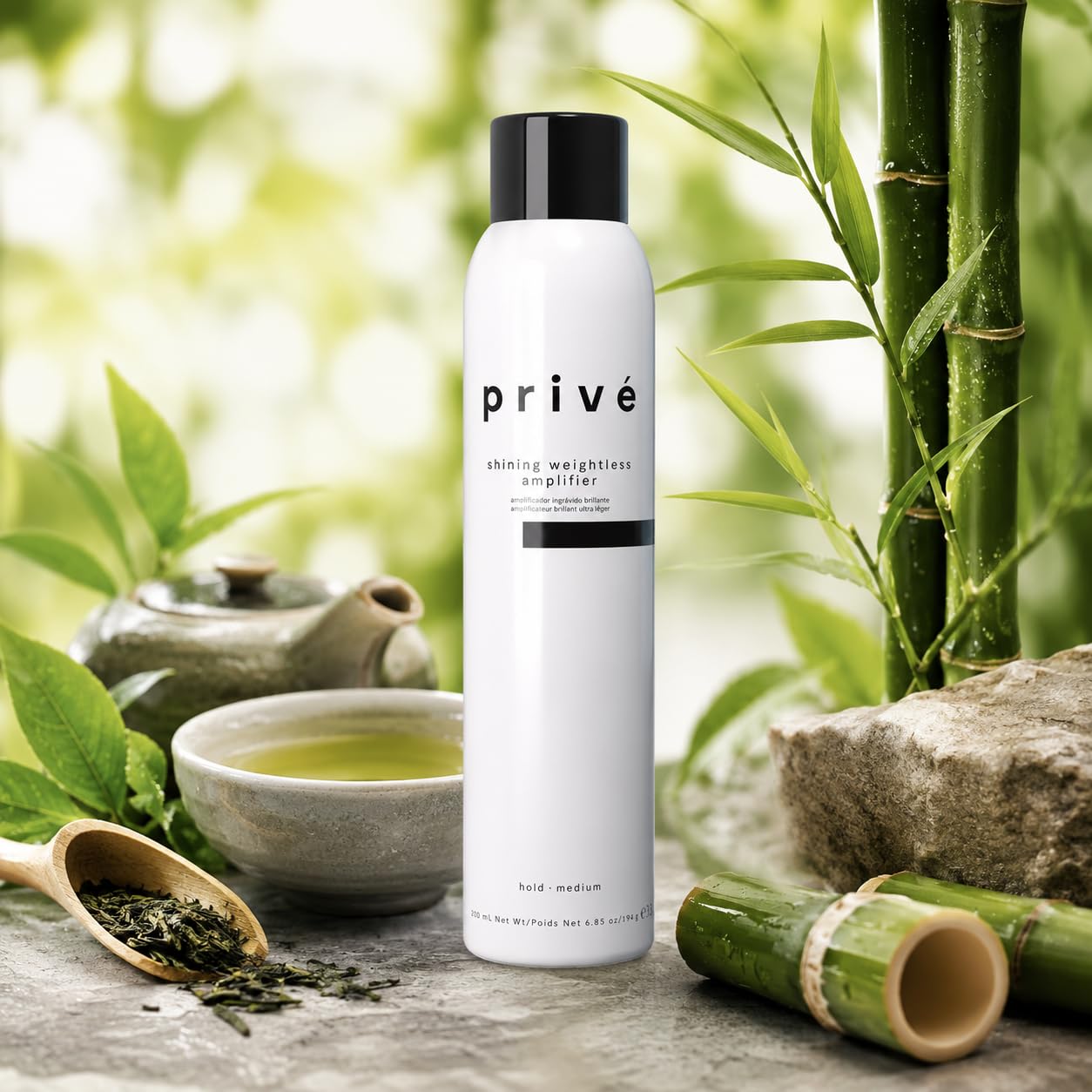 Privé Shining Weightless Amplifier Hair Mousse - Volumizing Mousse for Hair Volume with Bamboo & Green Tea for Root Lift, Shine & Strength - Helps Add Body to Dull, Flat Strands (6.85 oz)