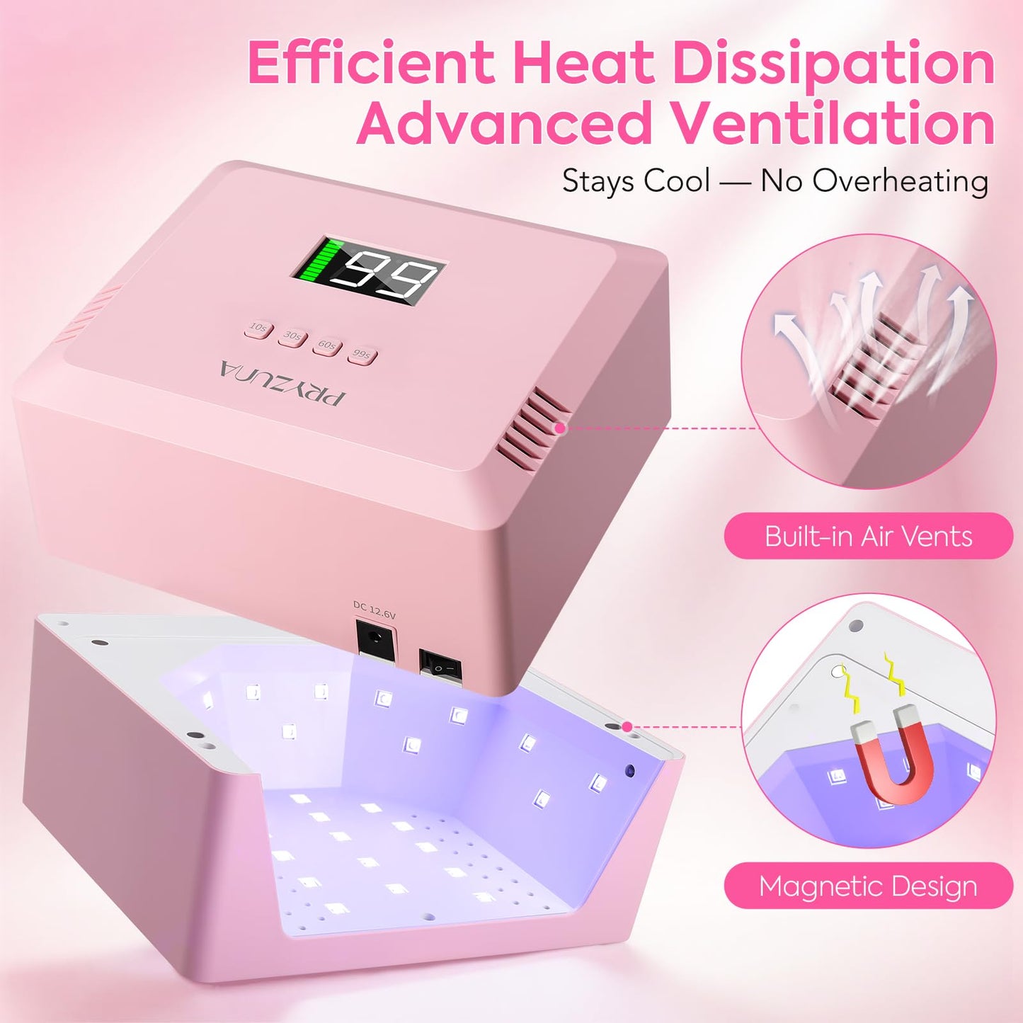Cordless UV LED Nail Lamp - UV Light for Gel Nails with Metal Base, 72W Fast Curing Professional Nail Lamps for Gel Polish with 4 Timers & Auto Sensor, Rechargeable Nail Dryer for Salon & Home (Pink)