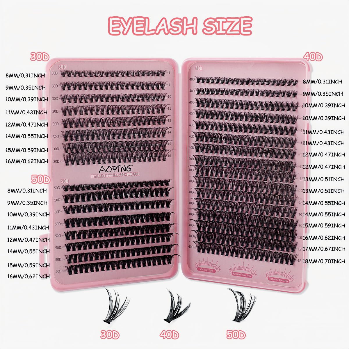 Lashes Extension Kit 640pcs False Eyelashes Clusters 30D+40D+50D, DIY Individual Lash Kit 8-18mm with Eyelash Tools Set