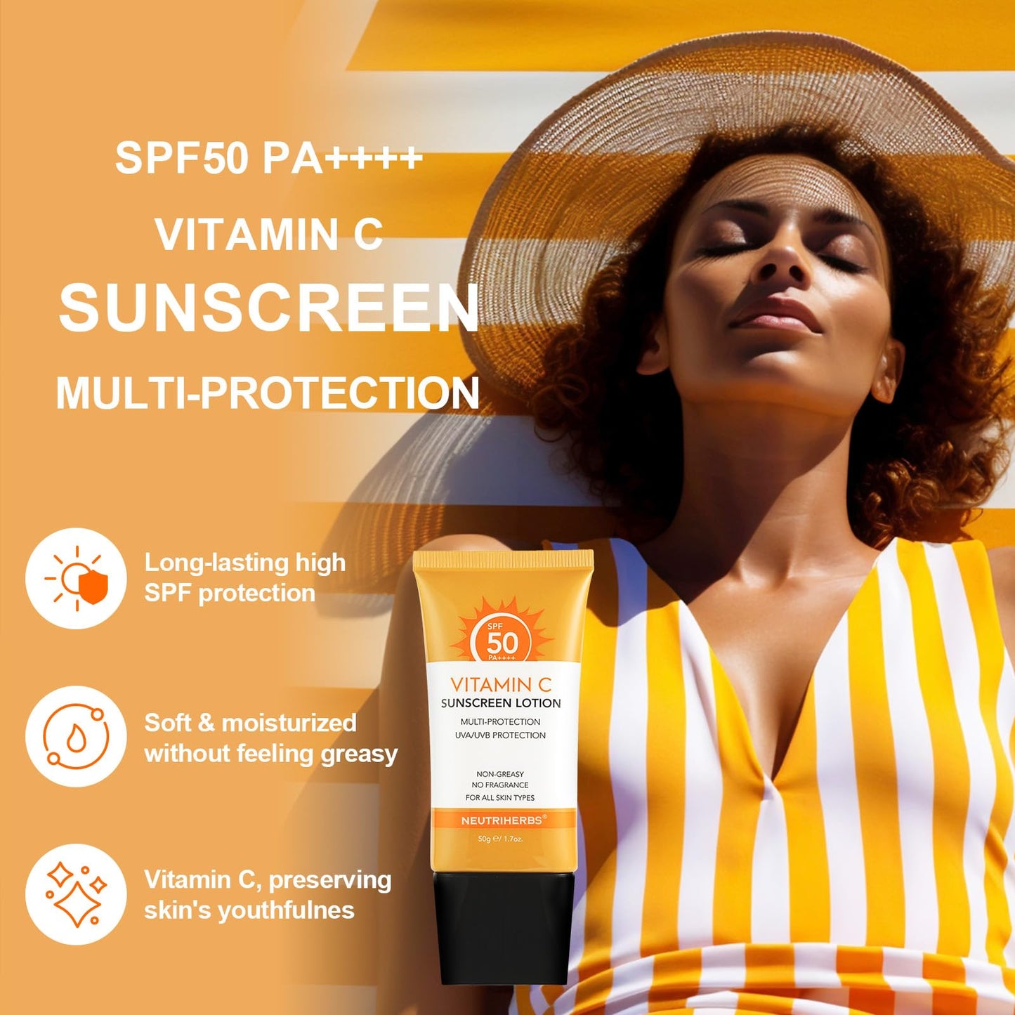 NEUTRIHERBS Sunscreen Tinted SPF 50 Face & Body PA++++ Sunblock Lotion, Broad Spectrum, Vitamin E & C Face Sunscreen