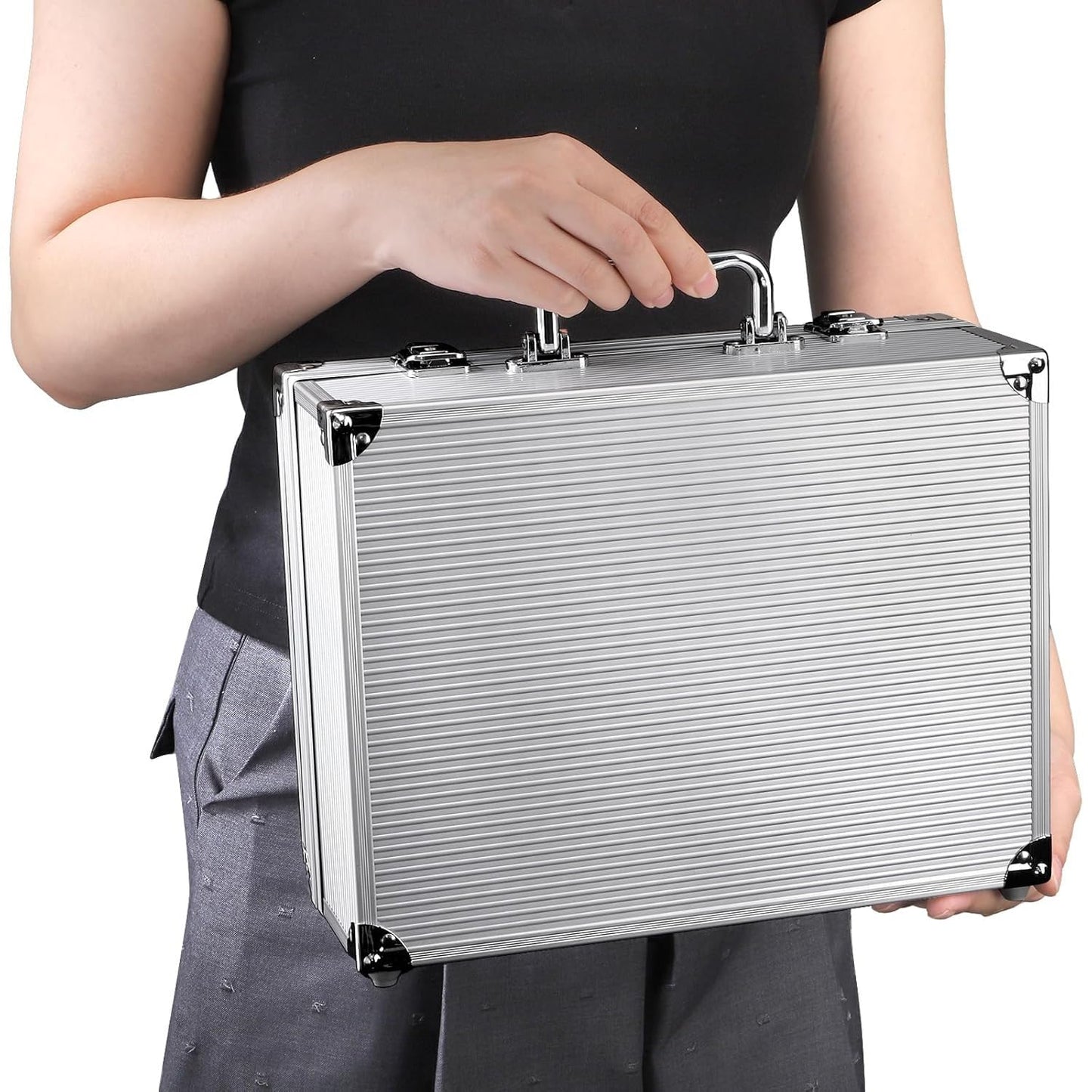 ordertattoo Large Tattoo Case Tattoo Kit Box - Aluminum Traveling Convention Carry Case (Silver)