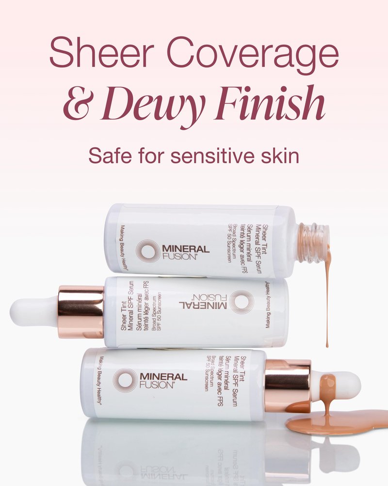 Mineral Fusion Sheer Tint SPF Face Serum (Medium) - Tinted Broad Spectrum SPF 50 Mineral Zinc Oxide Sunscreen - Sheer Coverage Makeup, Lightweight & Dewy Finish - With Niacinamide, Aloe Vera - 1 Fl Oz