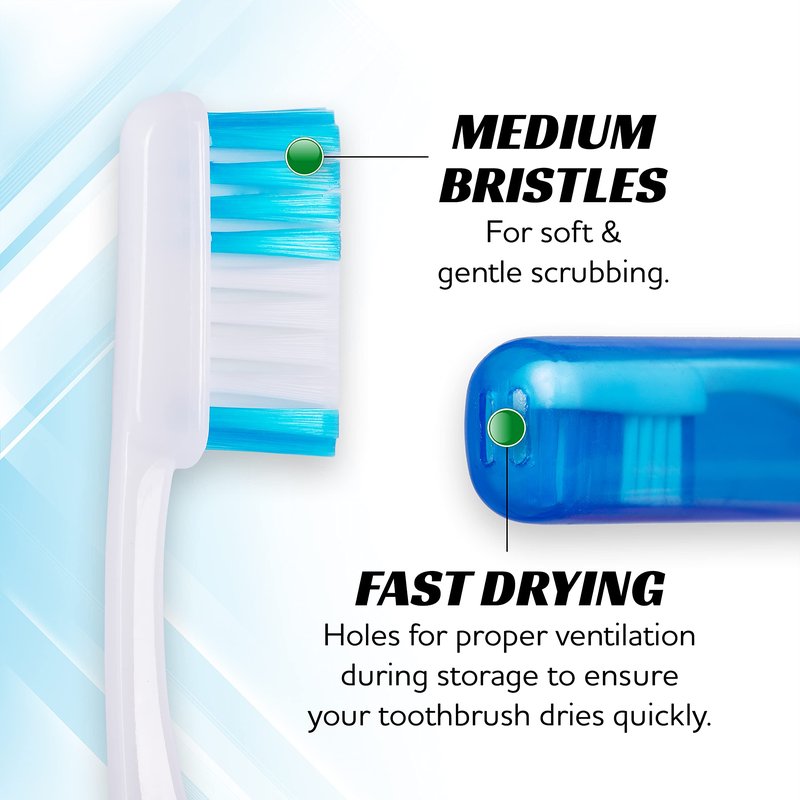 Bulk Portable Toothbrushes, Individually Wrapped, Manual Disposable Travel Toothbrush Set for Adults, Medium Soft Large Head, Multi Color Travel Toothbrush Kit (50 Pack)