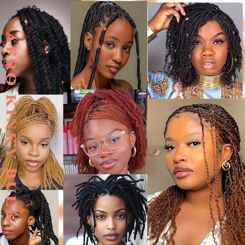 Afro Kinky Bulk Human Hair Extensions - 50g Braiding Hair for Twists, Locs & Dreadlocks | 22" | Color 1B