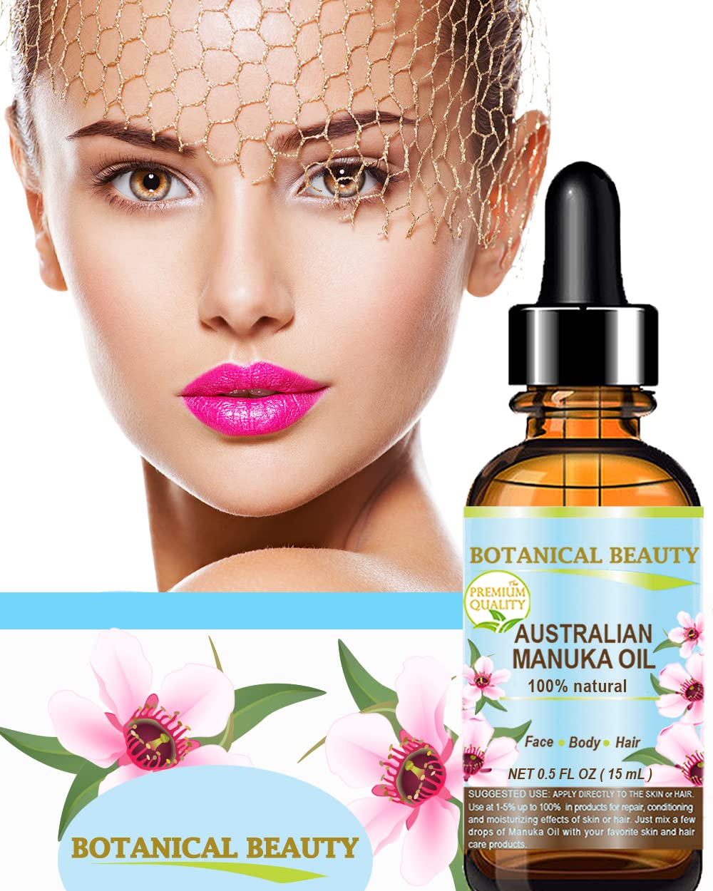 Botanical Beauty MANUKA OIL WILD GROWTH RAW 100% Natural VIRGIN UNREFINED Cold Pressed Carrier Oil. for Skin, Face, Hair, Lip and Nail Care Anti-Aging (1 Fl Oz 30 ml)