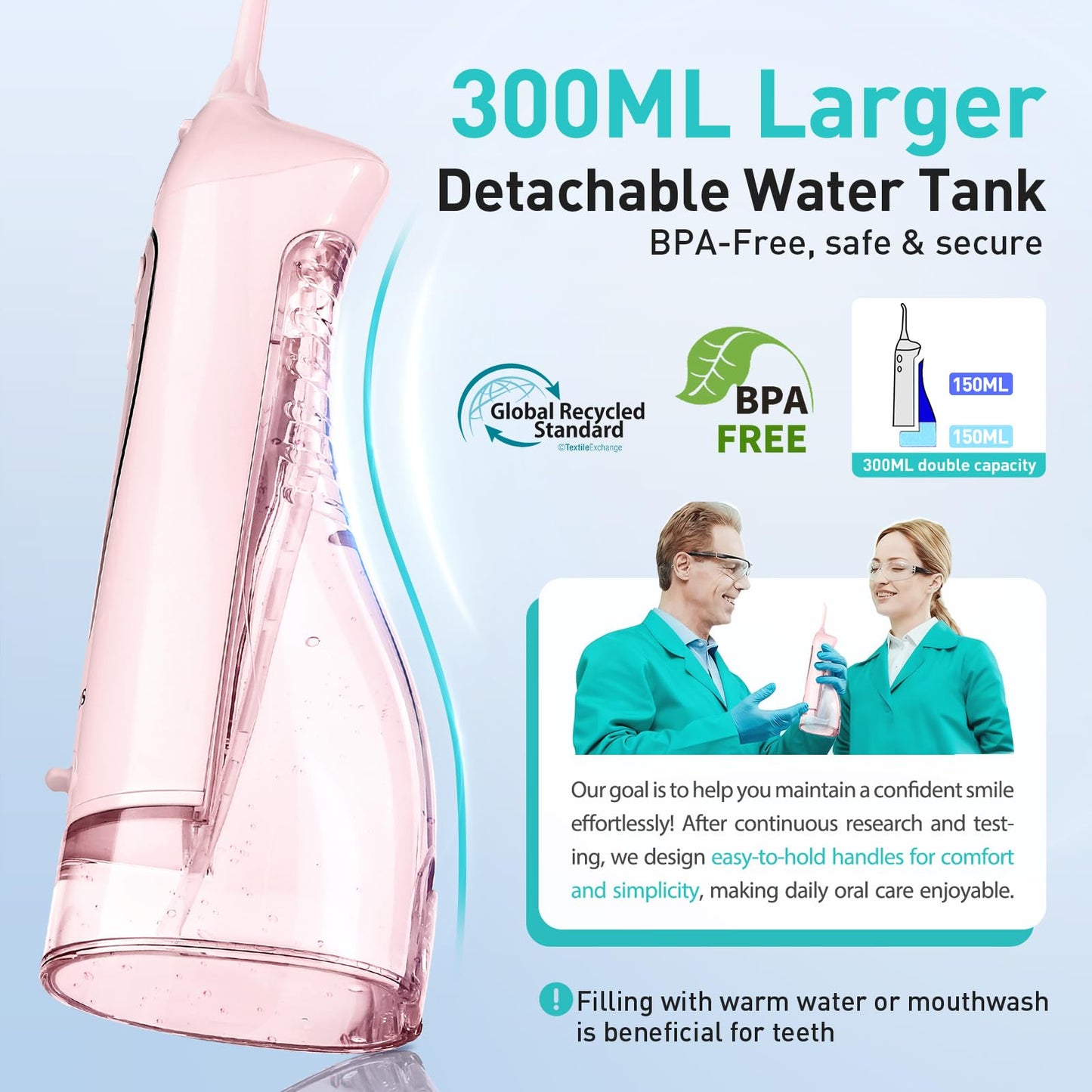 COSLUS ADA Accepted C20 Water Dental Flosser Teeth Pick, 300ML Larger Tank