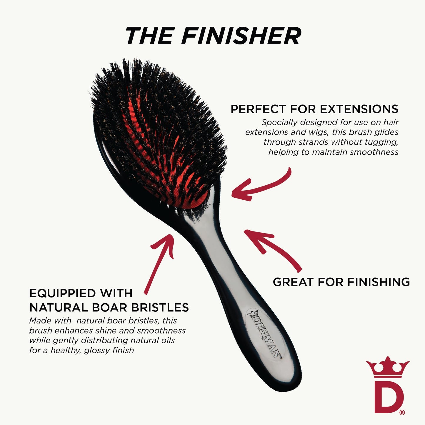 Denman Natural Bristle Grooming Brush, Medium
