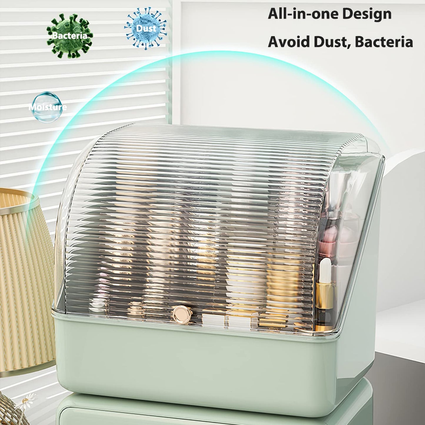 Aiabaleaft Makeup Organizer Cosmetics Makeup Storage Box Skincare Organizers Waterproof and Dustproof with Cover Cosmetic Display Case (Light Green C)