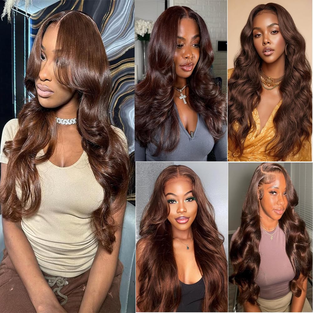 Dark Brown Bundles Color #4 Body Wave Human Hair Bundles 10 12 14 Inch Chocolate Brown Body Wave Bundles Human Hair Weave Double Weft Brazilian Virgin Remy Hair Extensions for Black Women