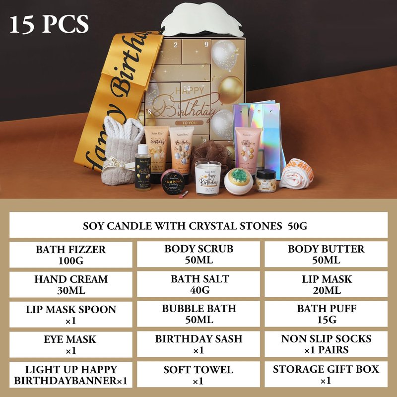 Birthday Gifts for Women, Birthday Spa Gift Basket for Women & Men, Luxury Birthday Spa Gift Box, Rich Bath Essentials, Butter, Candle, happy birthday gifts box for women bath and body care