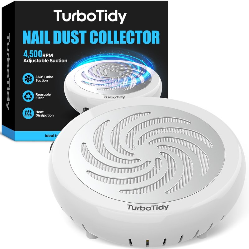 TurboTidy Nail Dust Collector, Nail Stuff with Adjustable Suction, Reusable Filter Nail Vacuum Machine for Acrylic Nails, Gel Nails, Nail Supplies, and Home Salon