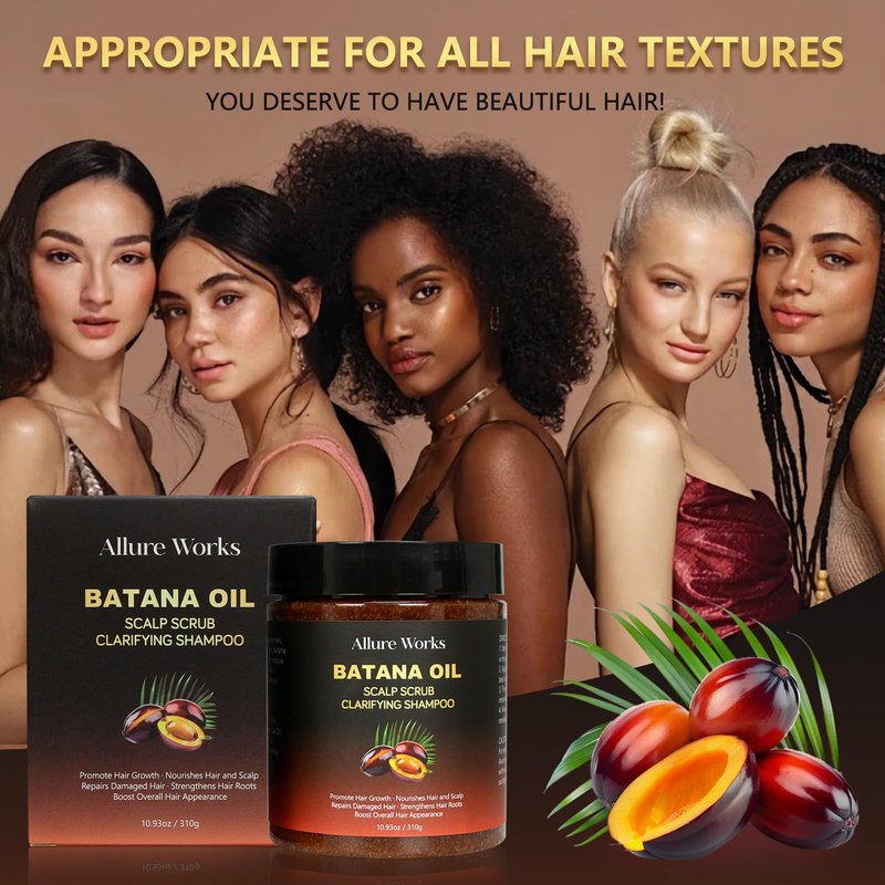 Exfoliating Scalp Scrub Clarifying Shampoo with Batana Oil & Rosemary for Dandruff, Buildup, Oily or Itchy Scalp, and Thinning Hair – Natural Scalp Cleansing Shampoo for Men and Women – 310g