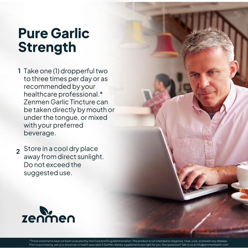 Zenmen Organic Garlic Cloves Extract (Odorless Tincture) - Immune Support, Source of Antioxidants - 2.32 oz / 60ml, Vegan, Manufactured in the USA