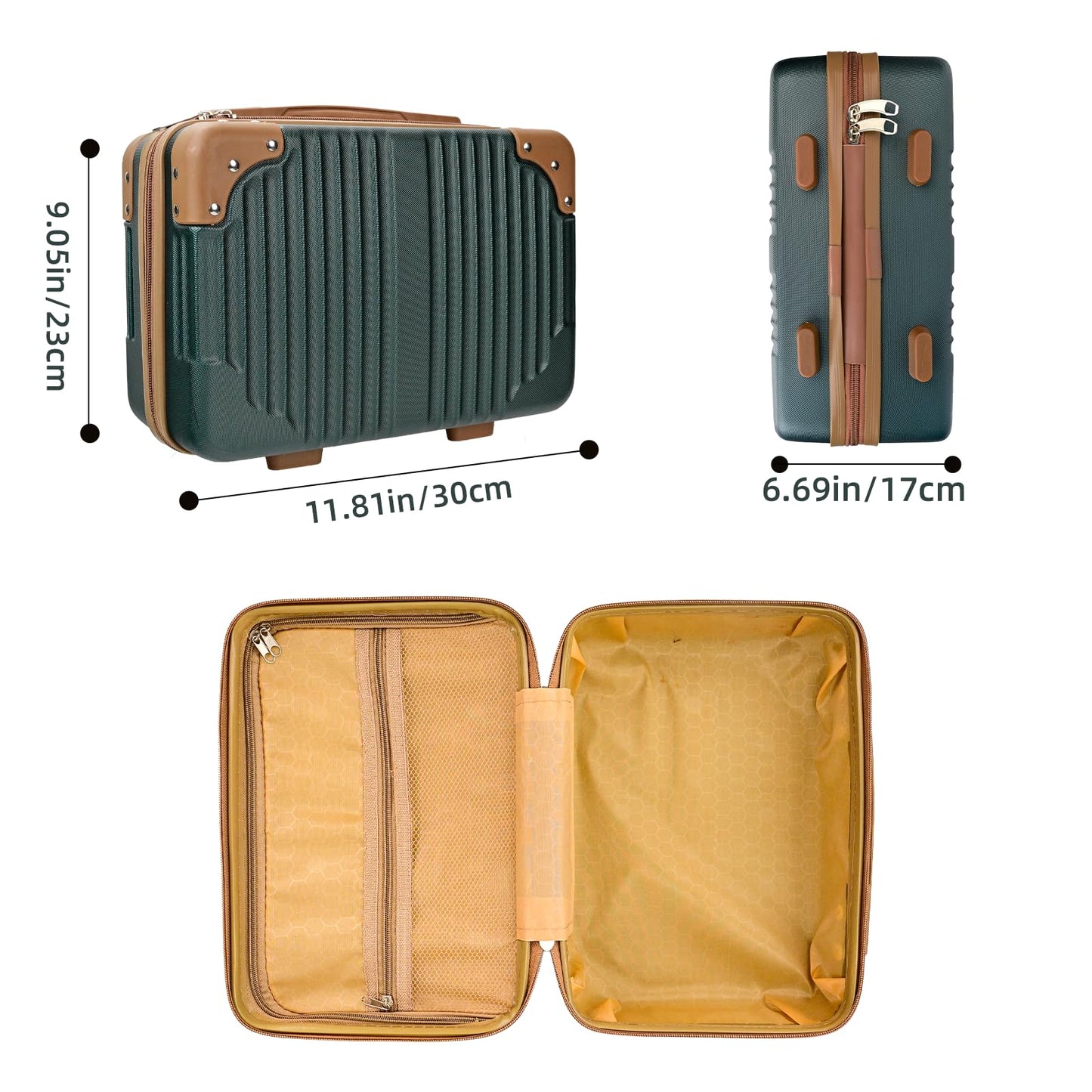 Yoanlayr 14inch Hard Shell Cosmetic Organizer Travel Train Hand Luggage Small Portable Carrying Suitcase Makeup Case Bag for Women Toiletry