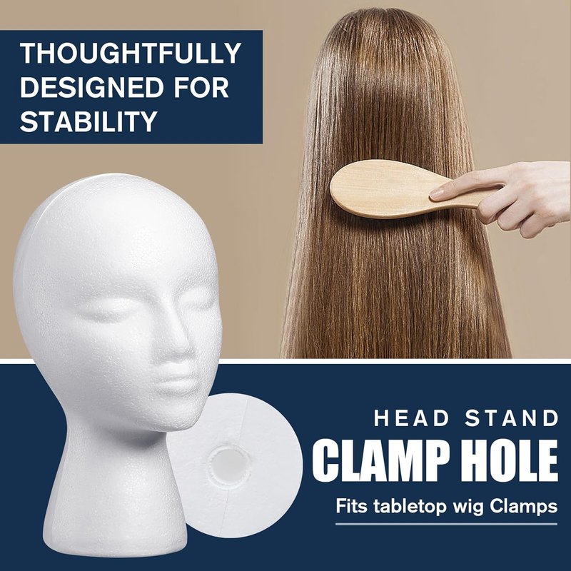 3 Pcs Foam Wig Head Set - 50 T Pins for Mannequin Display | 11 Inch Foam Stand for Hairpieces, Hats, and Cosmetics
