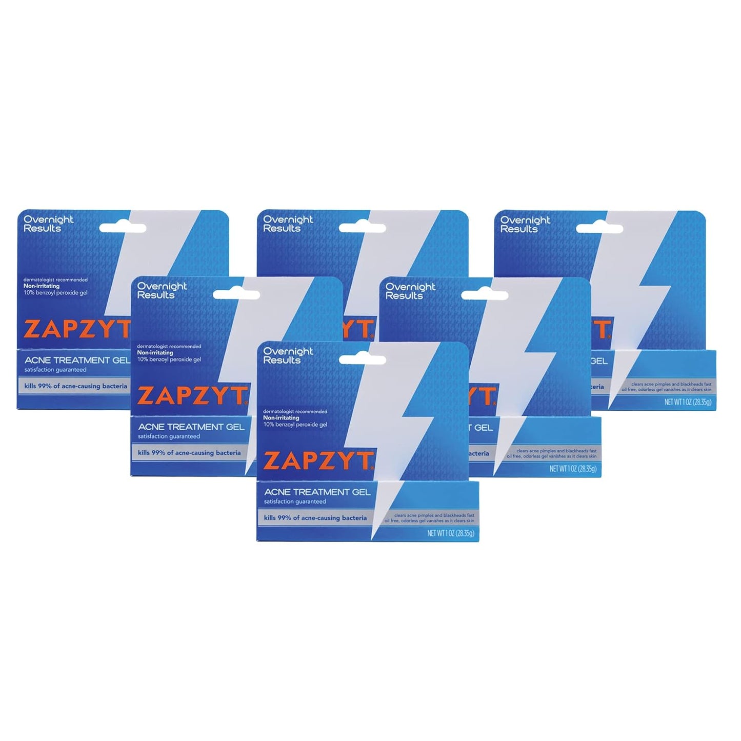 Zapzyt Acne Treatment Gel - Maximum Strength Formula for Clear Skin | 1.0 oz (Pack of 6)