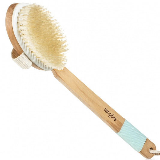 Dry Brushing Body Brush – Exfoliating Body Scrubber with Natural Boar Bristles, Detachable Ergonomic Long Handle – Great for Dry Skin Brushing
