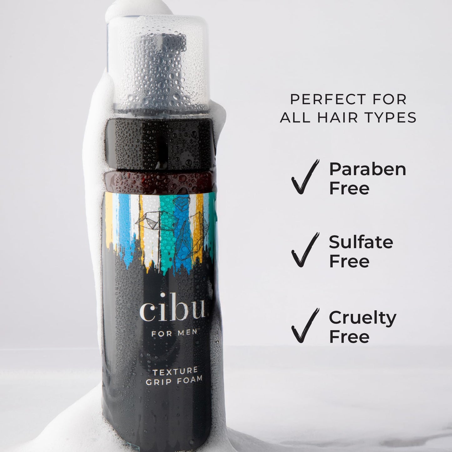 CIBU for Men Texture Grip Foam 6oz - Hair Styling Foam for Long Lasting Hold, Texture, and Volume While Keeping a Healthy Hair - Ideal for Messy, Sleek, and Casual Hair