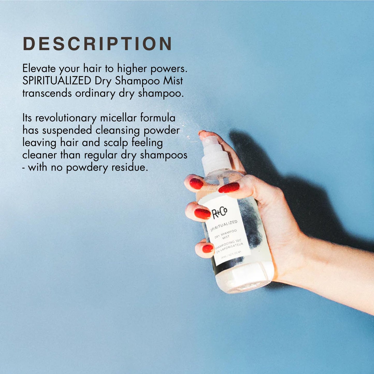 R+Co Spiritualized Dry Shampoo Mist | Micellar Cleanse for Hair & Scalp | Refreshes, Purifies & Adds Softness | Vegan + Cruelty-Free | 4.2oz