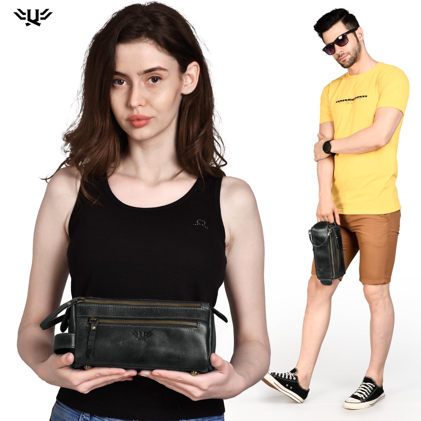 LushLuxeoria Premium Handmade Leather Toiletry Bags for Men and Women, Genuine Leather Dopp Kit and Shaving Bag for Men, Travel Cosmetic Bag for Women's and Men's, Zipper Pocket, Black
