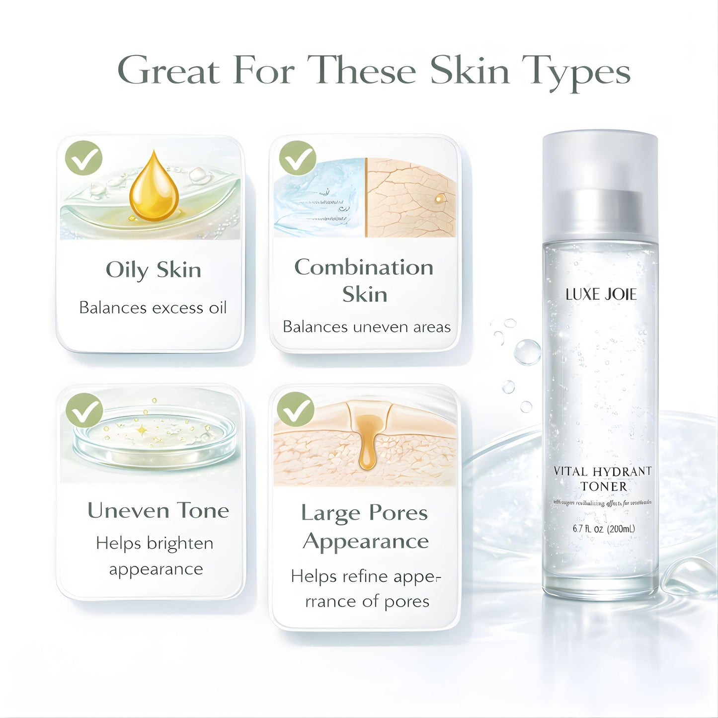 LuxeJoie Hydrating Gel Toner for Face – Aloe & Botanical Facial Toner for Sensitive Skin, Lightweight Non-Sticky Hydrating Face Toner with Green Tea & Ginseng, Cooling Pre-Serum Toner, 6.7 oz