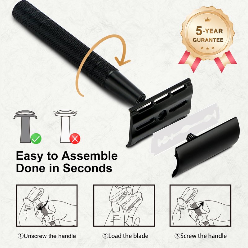 Matte Black Safety Razor - Single Blade Razor for Men | Eco-Friendly, Reusable Metal Design with 10 Stainless Steel Blades