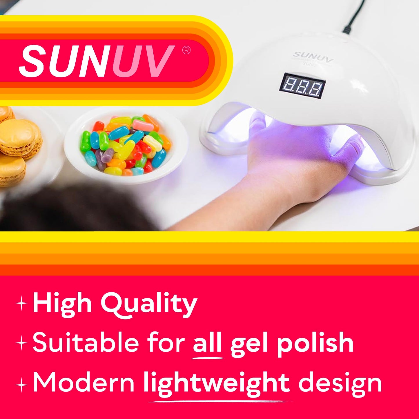 SUNUV UV LED Nail Lamp with 4PCS Cuticle Nippers, Cuticle Pusher with Nail File and Buffer Set, Professional Stainless Steel Durable Pedicure Manicure Nail Care Tools