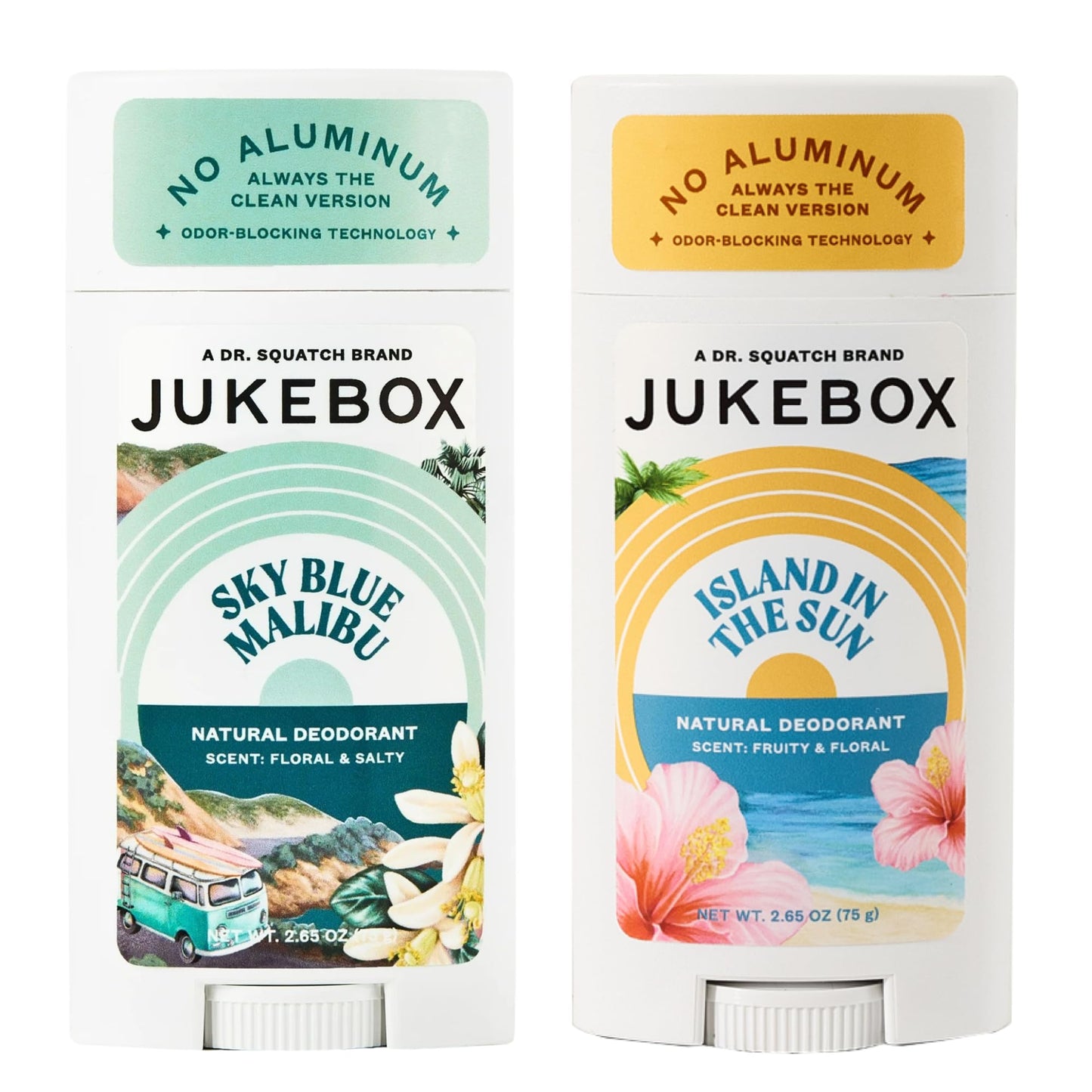 Jukebox Natural Deodorant for Women–Sky Blue Malibu & Island in the Sun Scents, Multi Pack-Aluminum-Free, No Baking Soda, No Harsh Chemicals, Odor Blocking Technology-a Dr. Squatch Brand-2.65oz,2 Pack