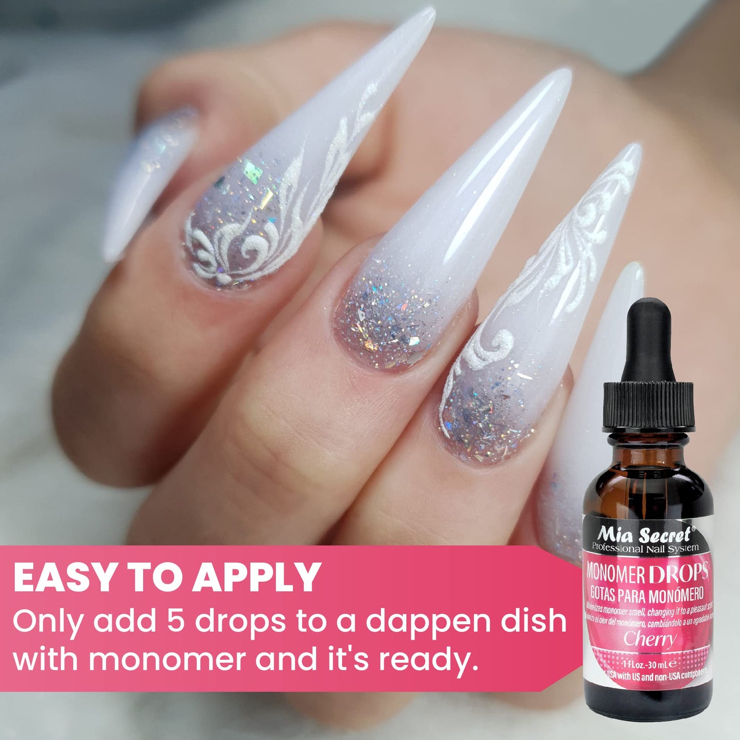 Mia Secret Monomer Drops Cherry Scent, 1oz - Odor Out Drops for Liquid Acrylic Monomer - Liquid Monomer Odor Neutralizer
