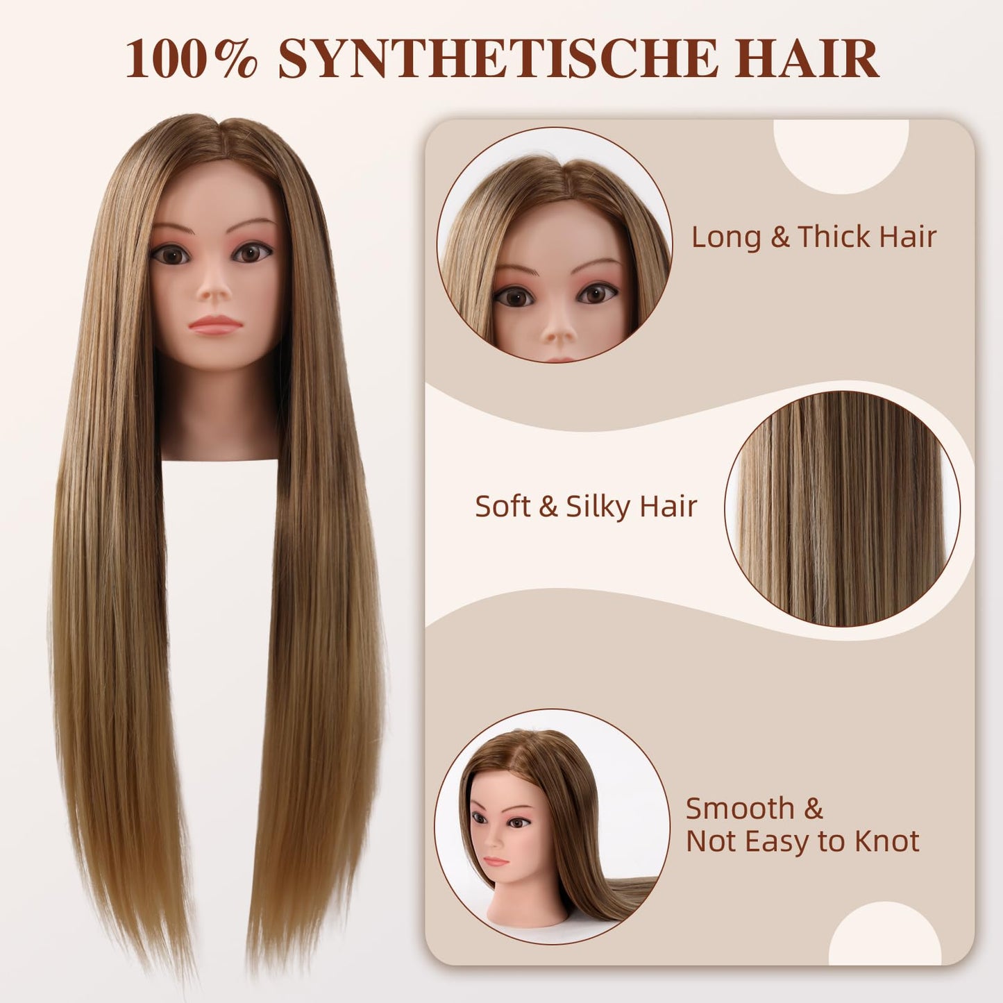 Mannequin Head with Hair, Mannequin Cosmetology Manikin Practice Doll Head for hair styling Braiding Hairdressing Head with Table Clamp + DIY Hair Styling Set