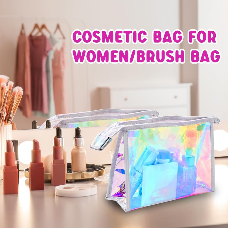 Zwish 10PCS Iridescent Makeup Bag Bulk, Holographic Cosmetic Bags Pouch Portable Zipper Toiletry Bag Travel Makeup Bag Gift Bags for Women