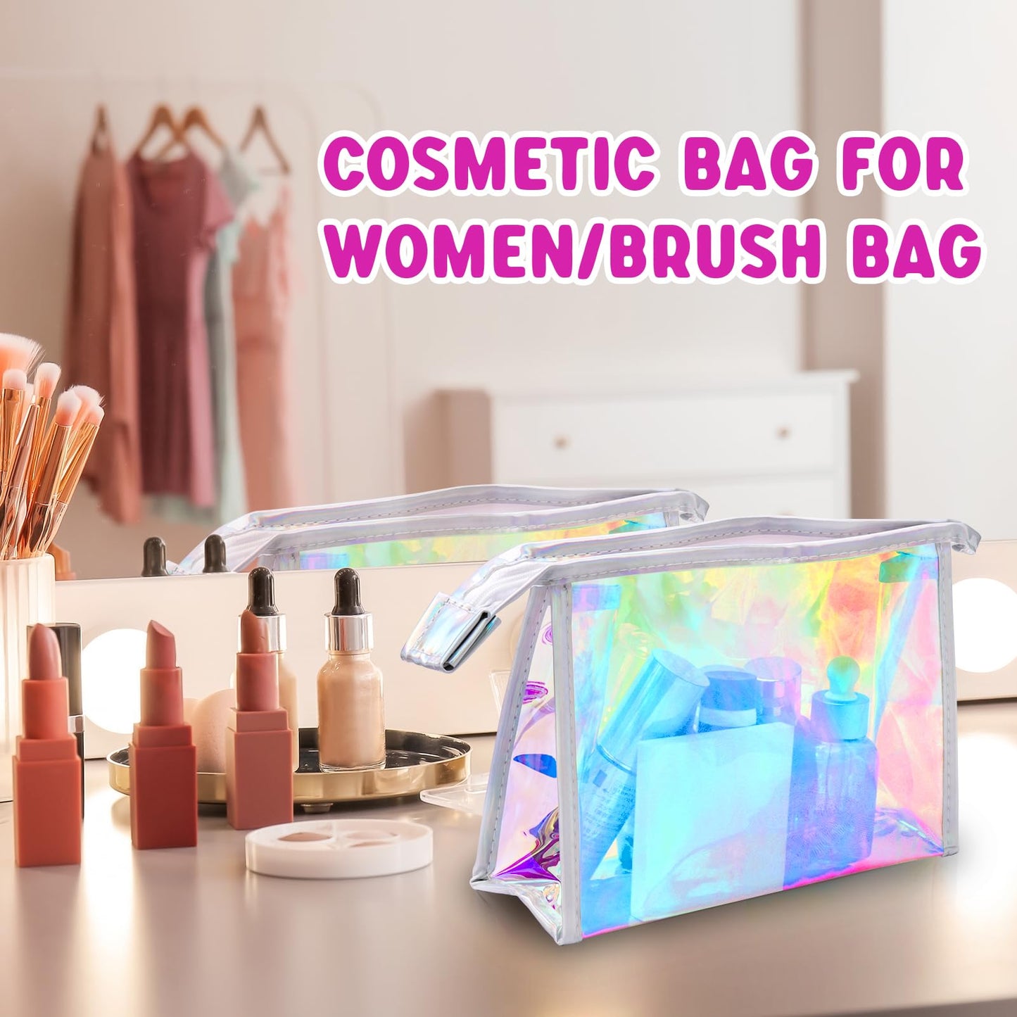 Zwish 10PCS Iridescent Makeup Bag Bulk, Holographic Cosmetic Bags Pouch Portable Zipper Toiletry Bag Travel Makeup Bag Gift Bags for Women