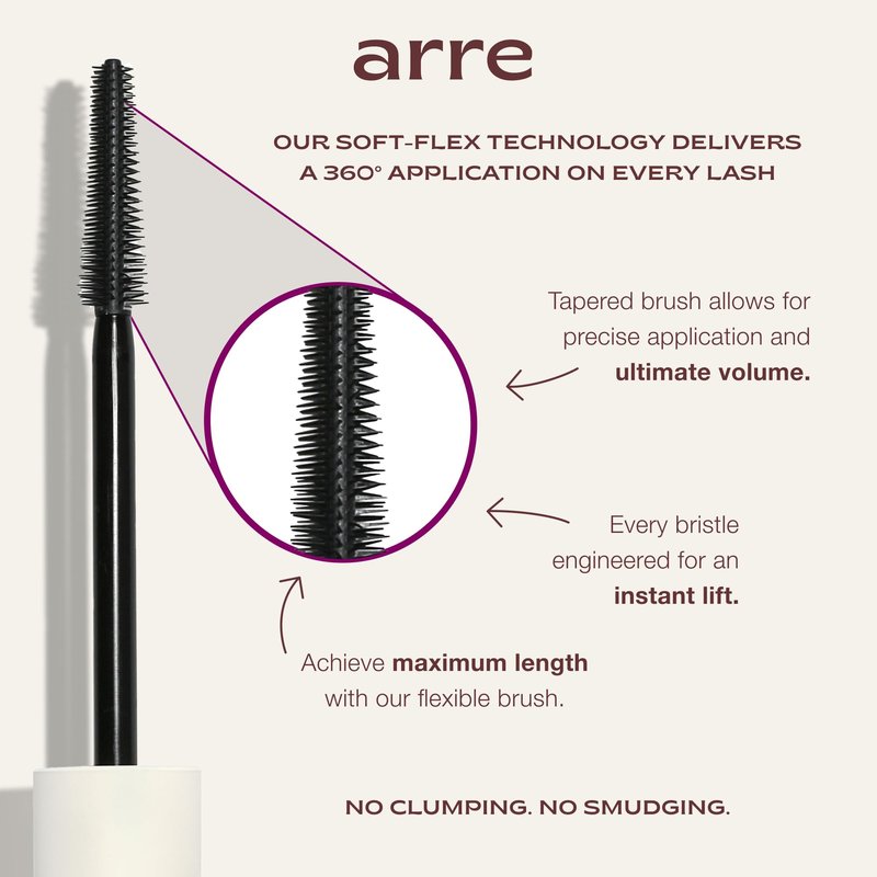 Arre Beauty Tubing Mascara - Lengthening Formula with Peptide Infused Lash Serum - Smudge-Proof, Warm Water Removal, Sensitive Eye Safe - Glossy Jet Black (Ace High)