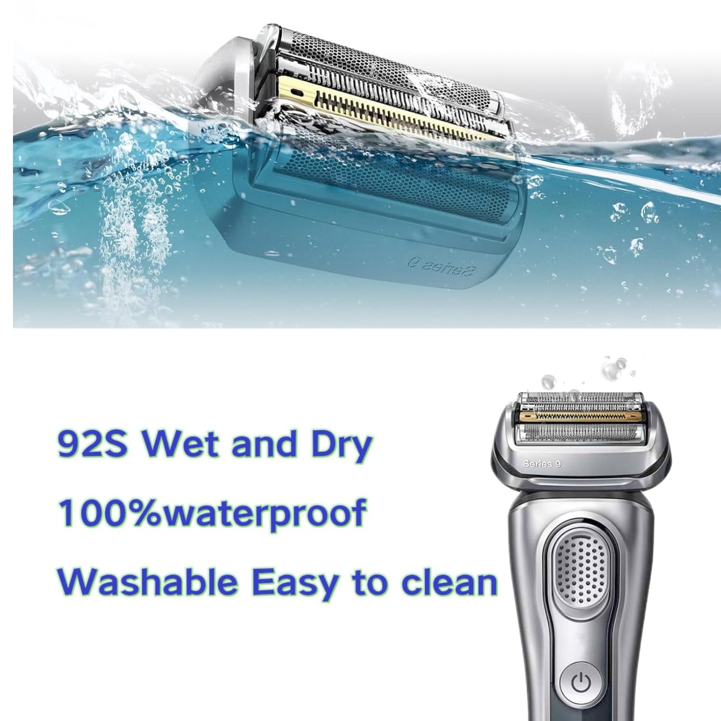 Series 9 92S Replacement Head Electric Shaver blade Compatible with Braun Series 9 Shavers 290cc, 9291cc, 9370cc, 9293s, 9385cc, 9390cc, 9330s, 9296cc Shaver(1 pack Silver)