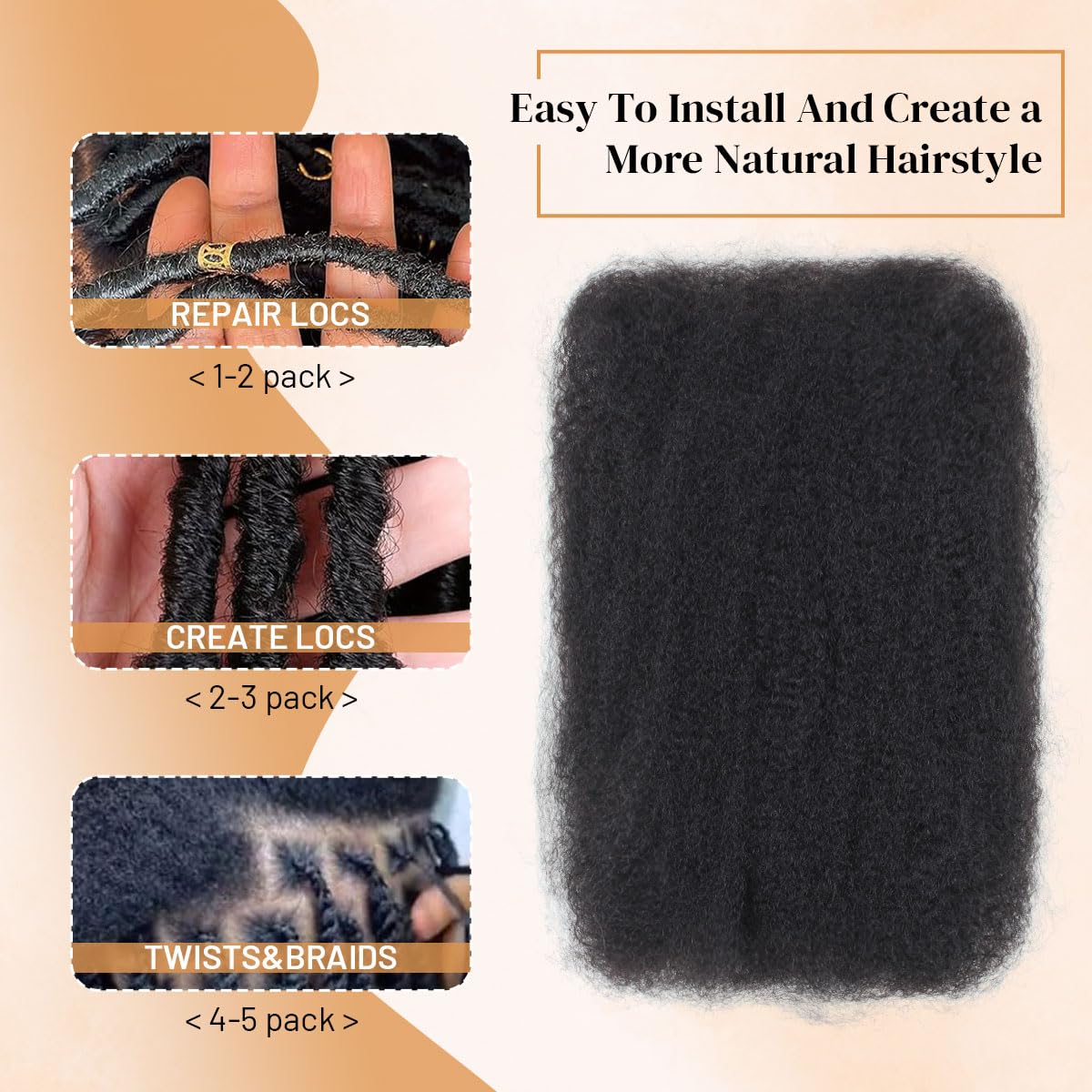 16 Inch Afro Kinkys Bulk Human Hair For Twist,100% Human Hair 4C Kinky-Curly for Dreadlocks, Loc Repair, Braiding Hair(Natural Black, 50 Gram)