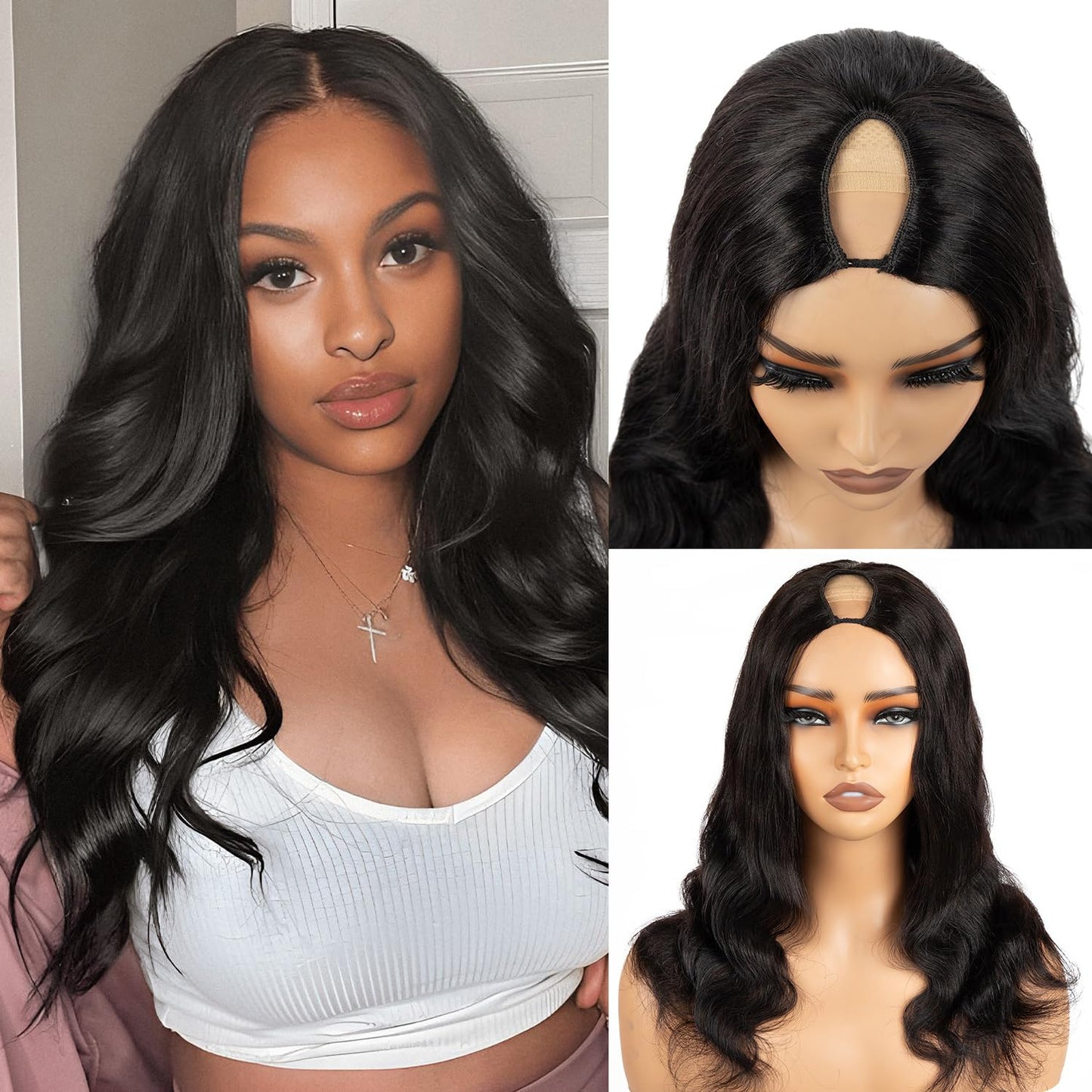V Part Wig - Human Hair Body Wave Glueless U Part Wig | 200% Density, 18 Inch for Black Women