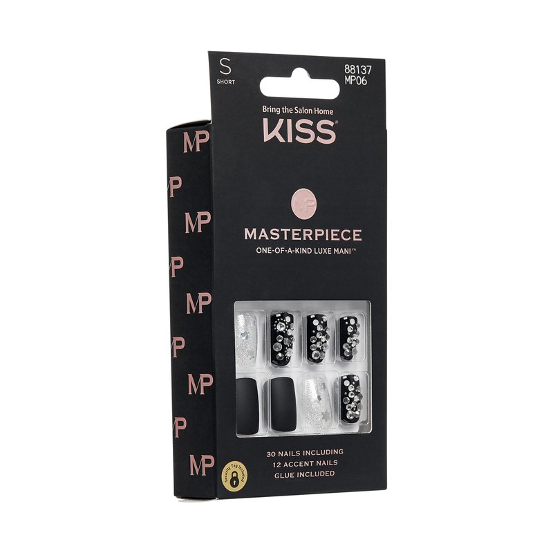 KISS Masterpiece One-Of-A-Kind Luxe Manicure – Short, Square - Show My Throne, Waterproof, Durable, Flexible, No Damage, Trendy & Intricate Nail Art From Home, Lasts Up to 7 Days | 30 Count