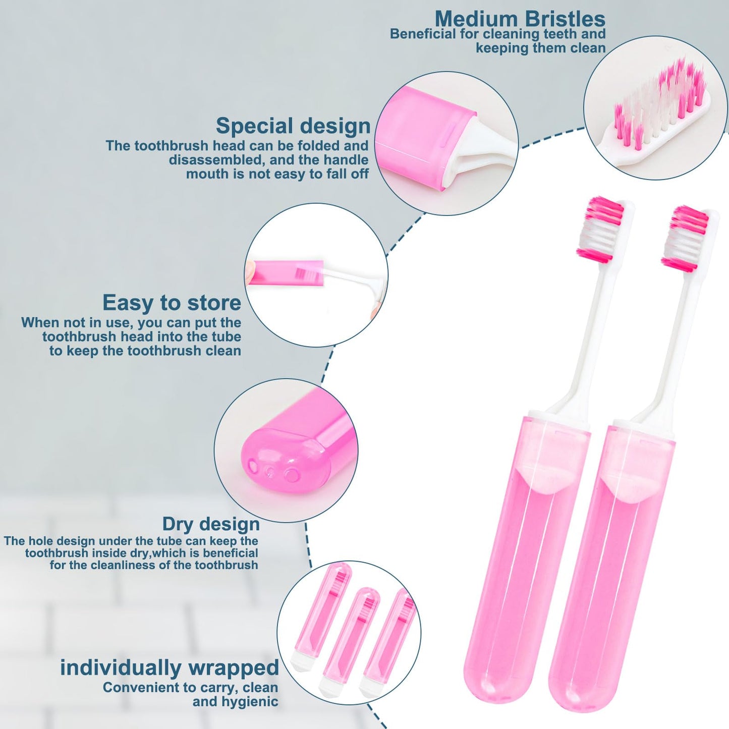 Travel Size Toothbrush Bulk Disposable Toothbrushes Individually Wrapped ,Mini Toothbrush With Toothbrush Cover Folding Toothbrushes Camping Toothbrush for Camping,Hiking,Traveling,School (100)
