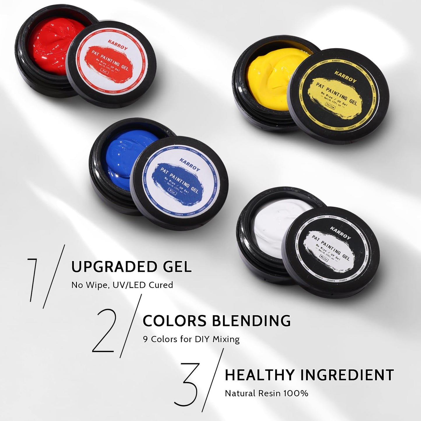 Ombre Nail Gel Set - 9 Colors Sponge Pat Paint for Floral Nail Art, No Wipe, UV/LED Curing