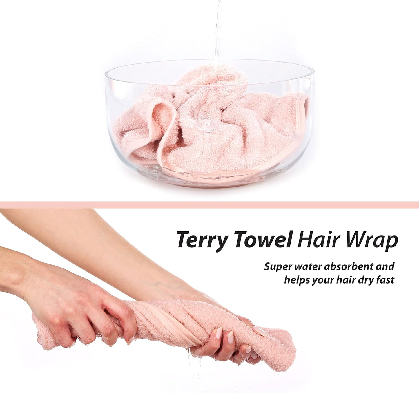 Cacala Terry Cloth Shower Cap for Women - Luxurious Non-Frizz Hair Wraps | Highly Absorbent with Holding Loop & Buttons - 3pcs