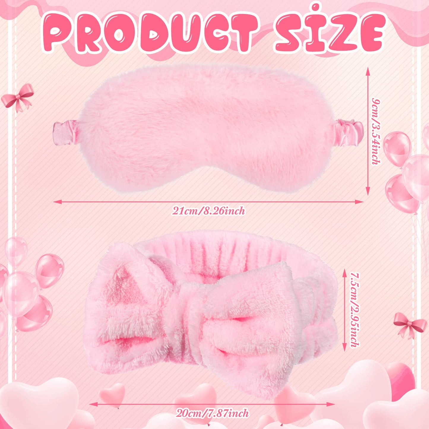 Jexine 24 Pcs Spa Slumber Party Headband Plush Sleep Eye Mask Bulk Bow Hair Band Makeup Headband for Sleepover Birthday Party Supplies Graduation Mother's Day Gift(Pink)