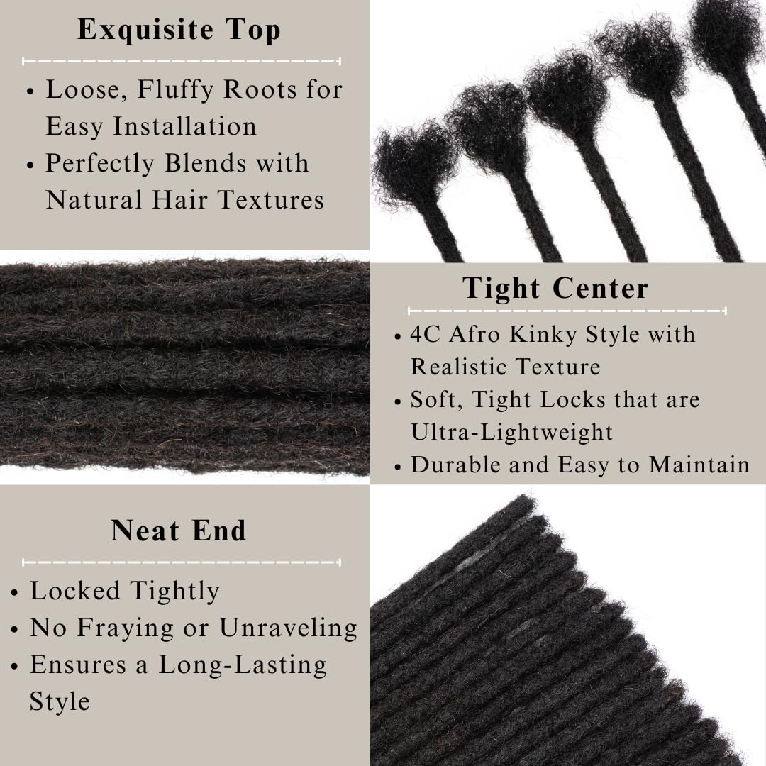 LinkMai 0.2-0.8cm Locs 8-18 I nch 20 Strands 100% Real Human Hair Dreadlock Extensions for Man/Women Permanent Loc Extensions Bundles Can Be Dyed Bleached Curled & Twisted (0.6CM, 1B, 16 INCH)
