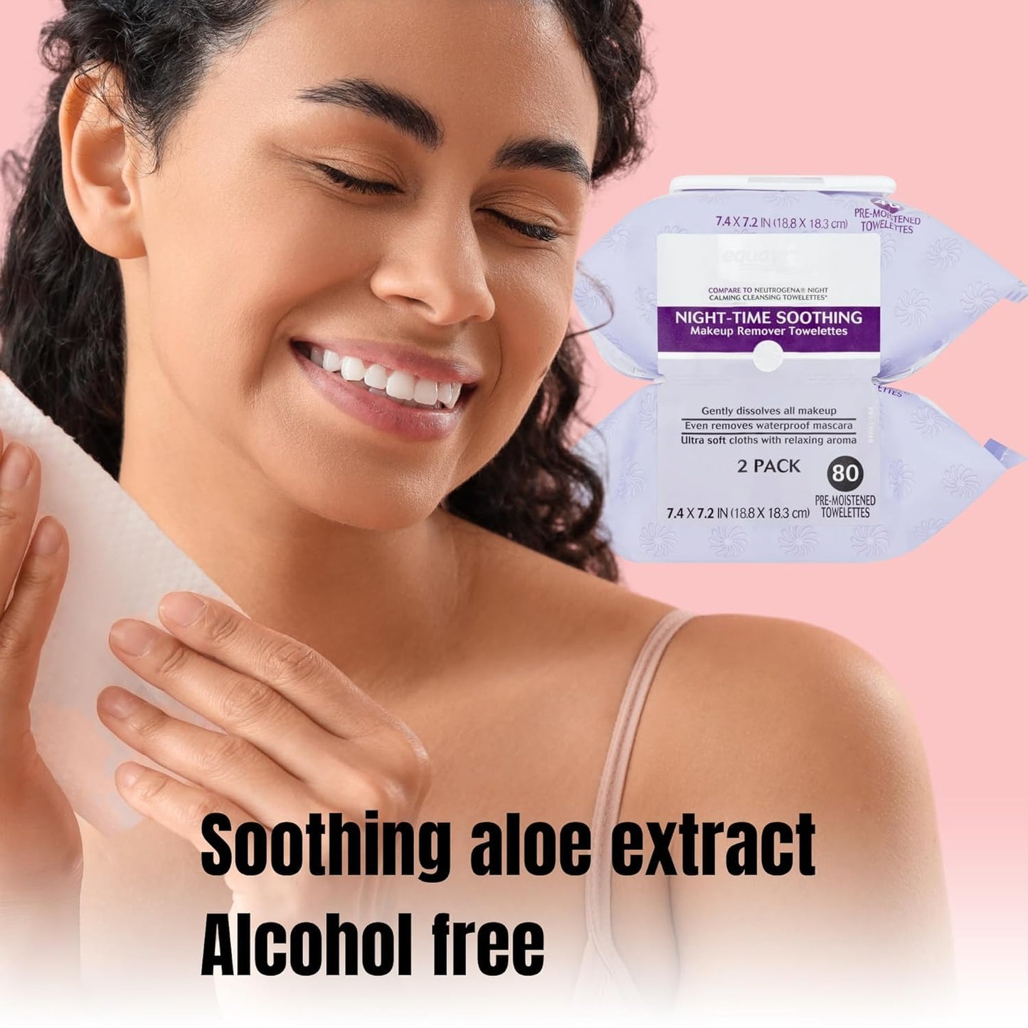 Equate Night-Time Makeup Remover Wipes - Soothing Formula | 40 Count, 2 Pack