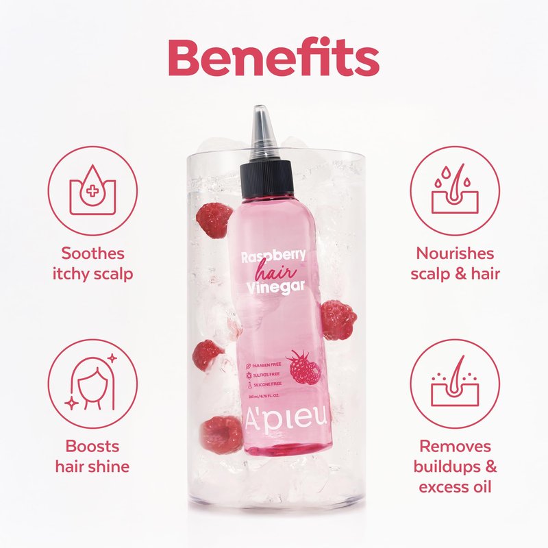 A’PIEU Raspberry Hair Vinegar Rinse for Scalp Detox & Clean, Smooth & Shiny Hair, Clarifying Treatment for Dandruff, Buildup, Oily & Itchy Scalp, pH Balancing, Korean Haircare, 6.76 fl oz