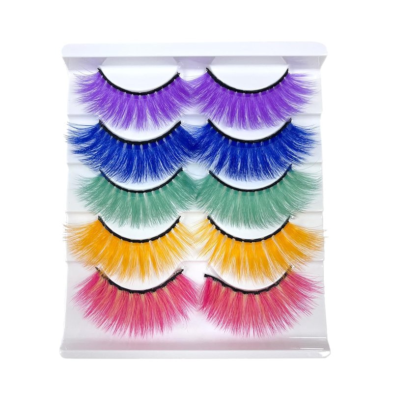 3D Faux Mink False Lashes - Fluffy Colorful Pink Eyelashes for Halloween | 17-20mm, 5 Pairs