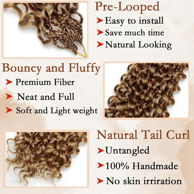 8 Packs Gogo Curl Crochet Hair 10Inch Blonde Ocean Wave Crochet Hair Pre Looped Synthetic Beach Curl Hair Extensions Blonde Braiding Hair for Women (27#)