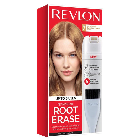 Permanent Hair Color by Revlon, Permanent Hair Dye, At-Home Root Ease with Applicator Brush for Multiple Use, 100% Gray Coverage, Dark Blonde (7), 3.2 Fl Oz