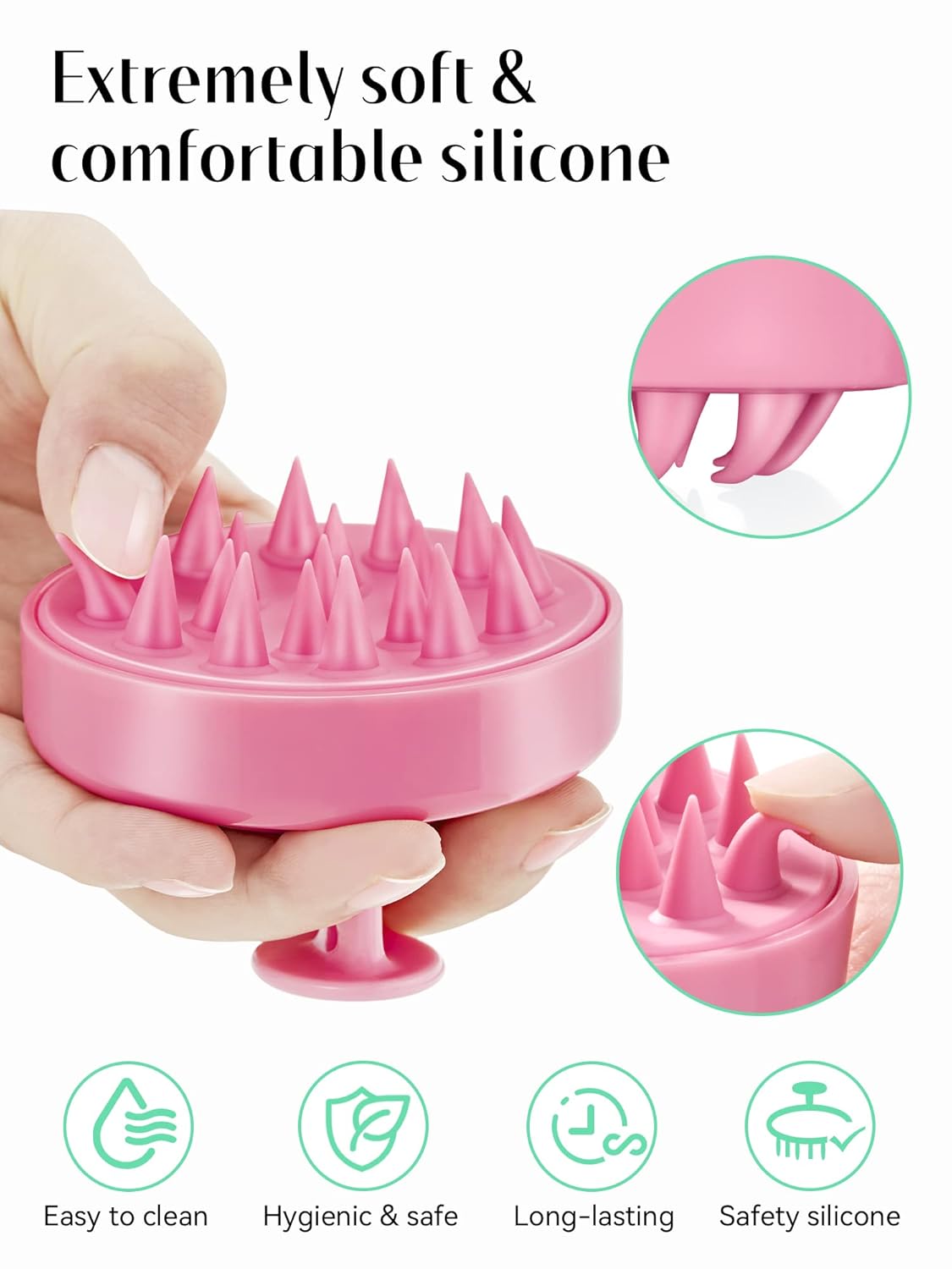 HEETA Scalp Massager - Silicone Shampoo Brush for Hair Growth & Dandruff Removal | Cherry Pink, Wet & Dry Use