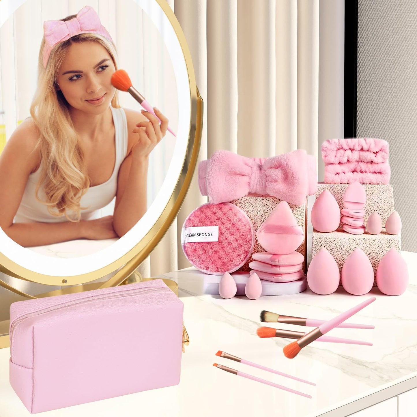 Unique Birthday Gifts for Tween Teen Girls - 40 PCS Trendy Stuff Gifts Set for Teen Girls, Makeup Brushes Makeup Bag Birthday Gift Ideas Gift Set for Her Mom Sister Wife Best Friend(Pink)